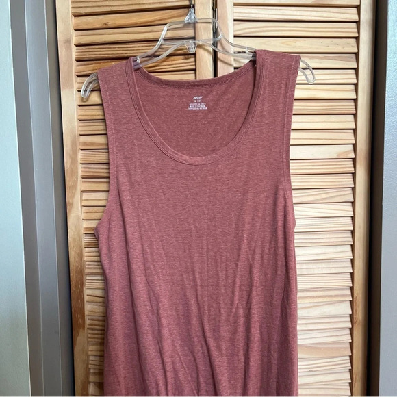 Aerie Dress Womens M Red Tank Scoop Neck Sleeveless Linen Blend Midi Solid - Picture 2 of 9